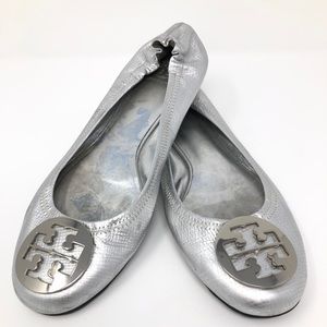 Tory Burch Reva Flats, silver 10.5